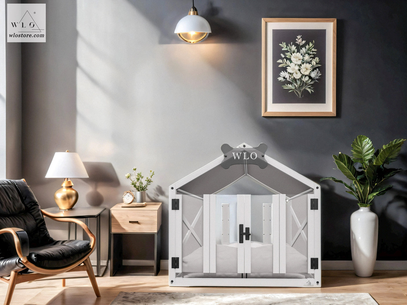 WLO® White Gabled Modern Dog House