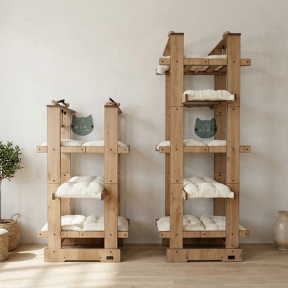WLO® Natural Oak Malibu Cat Tree | Modern Multi-Level Cat Tower for Large Cats