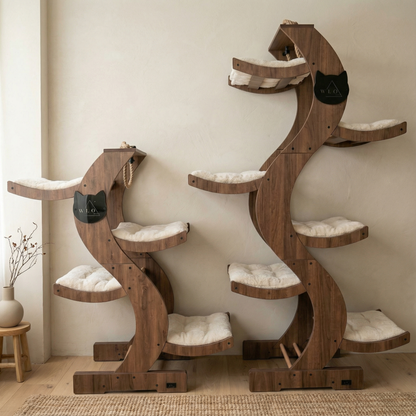 WLO® Classic Walnut Skyline Tiragraffi | Torre Moderna Multi-Livello per Gatti Grandi