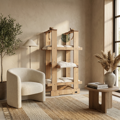 WLO® Natural Oak Malibu Cat Tree | Modern Multi-Level Cat Tower for Large Cats