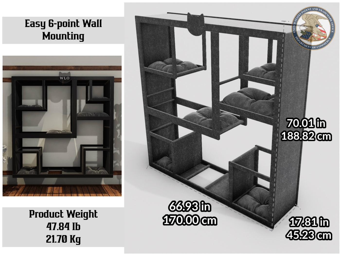 Mensola per gatti compatta quadrata in noce WLO®