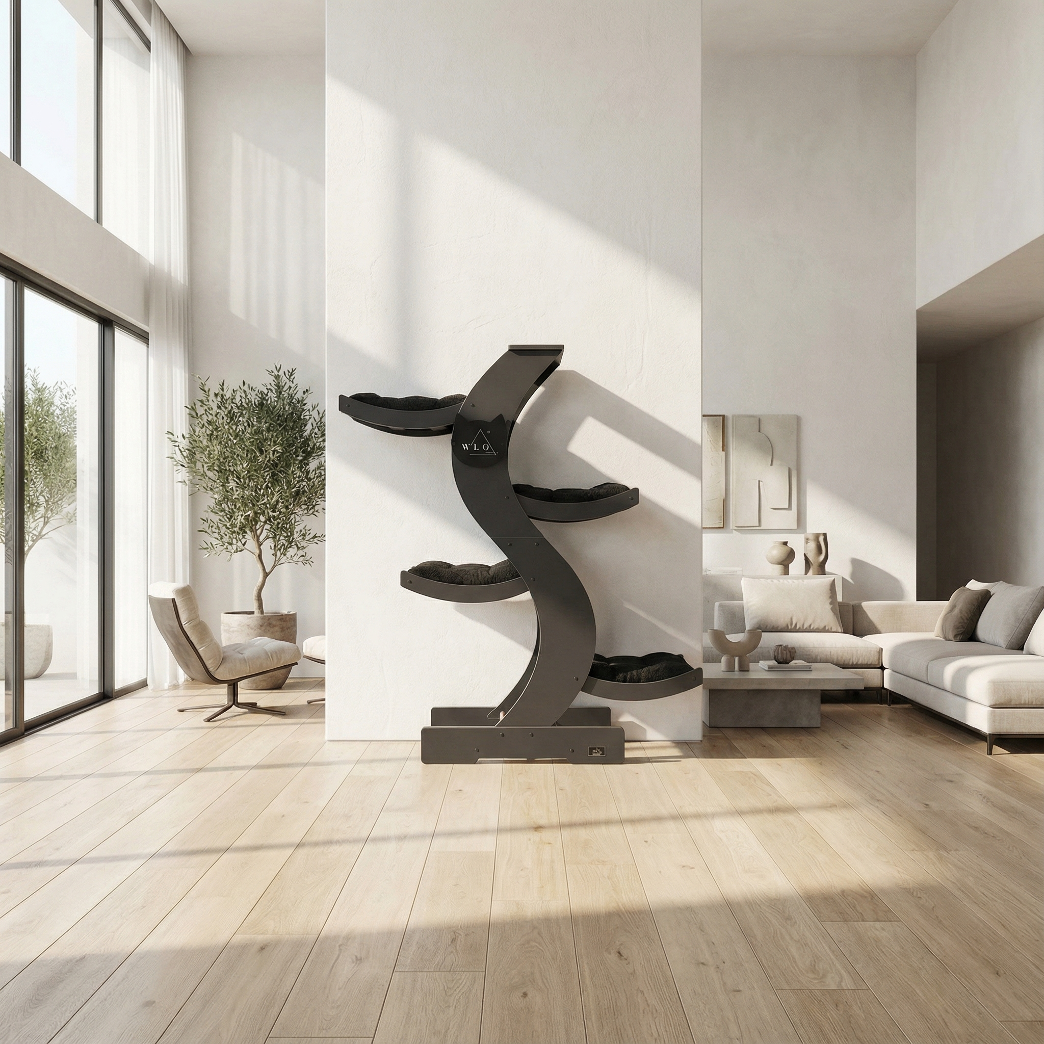 WLO® Onyx Black Skyline Cat Tree | Modern Multi-Level Cat Tower for Large Cats