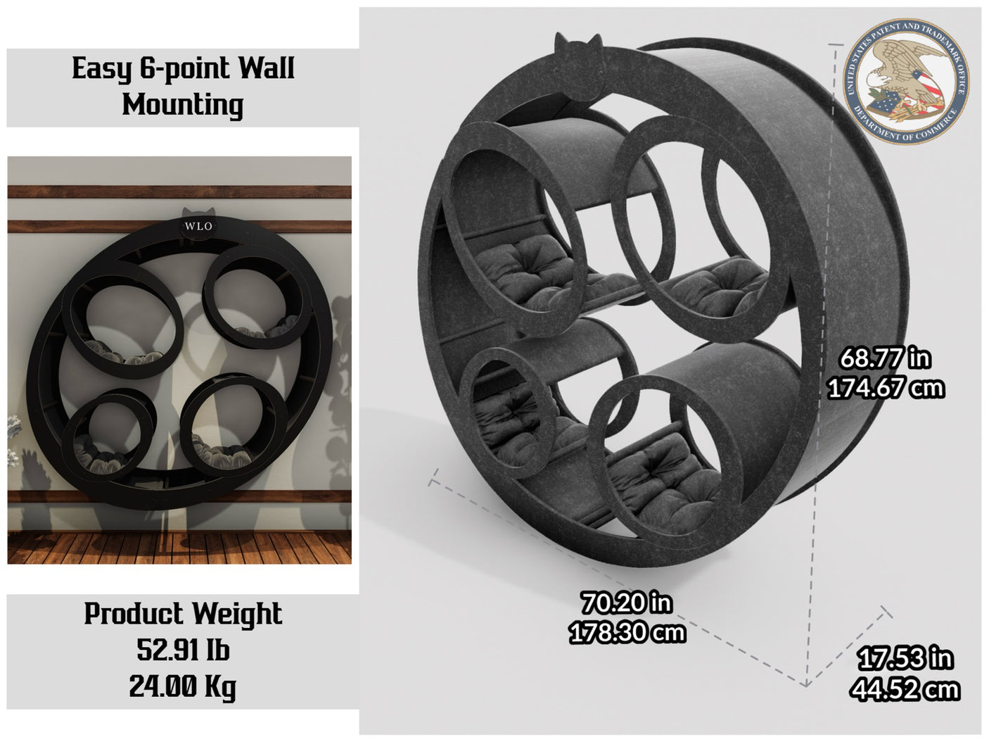 WLO® Walnut Rounded Compact Cat Shelf