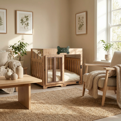 Nursery room with wooden crib, armchair, and decor elements.