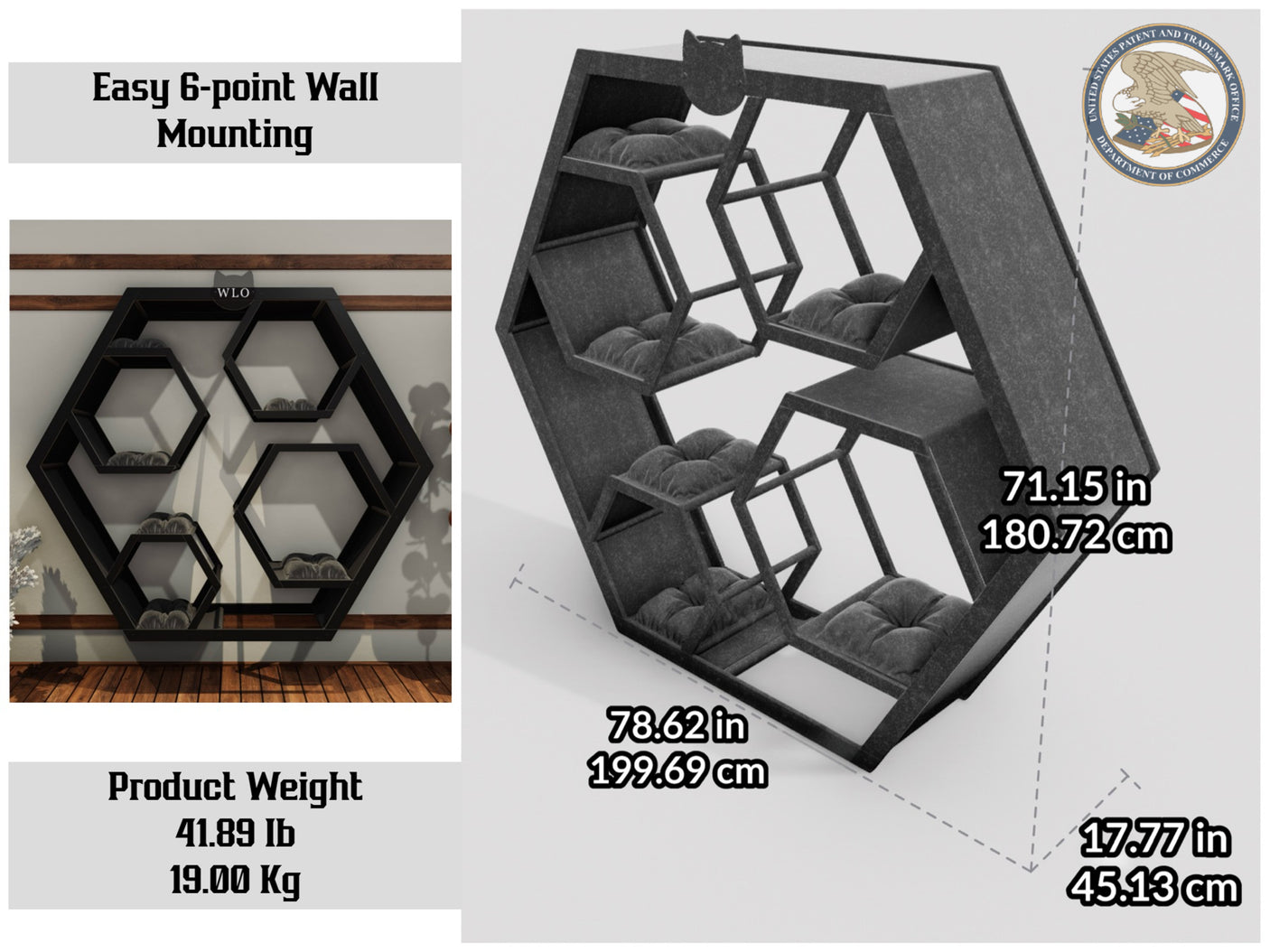 WLO® Walnut Hexxon Compact Cat Shelf