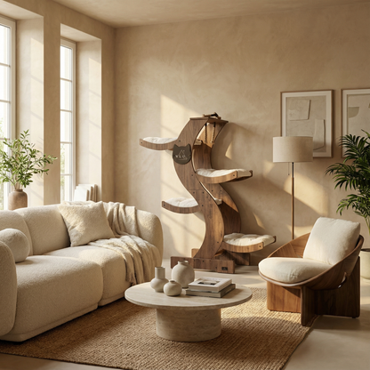 WLO® Classic Walnut Skyline Tiragraffi | Torre Moderna Multi-Livello per Gatti Grandi