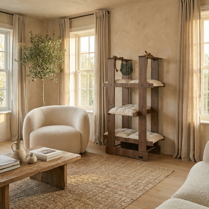 WLO® クラシックウォールナット マリブ キャットツリー | 大型猫用モダン多層キャットタワー