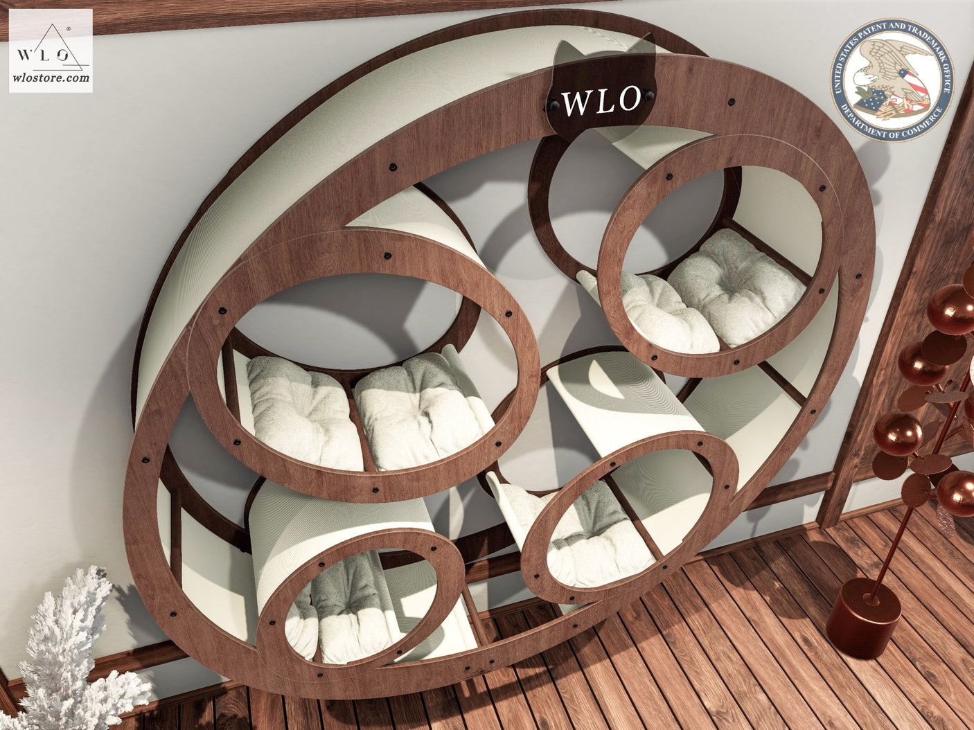 WLO® Walnut Rounded Compact Cat Shelf