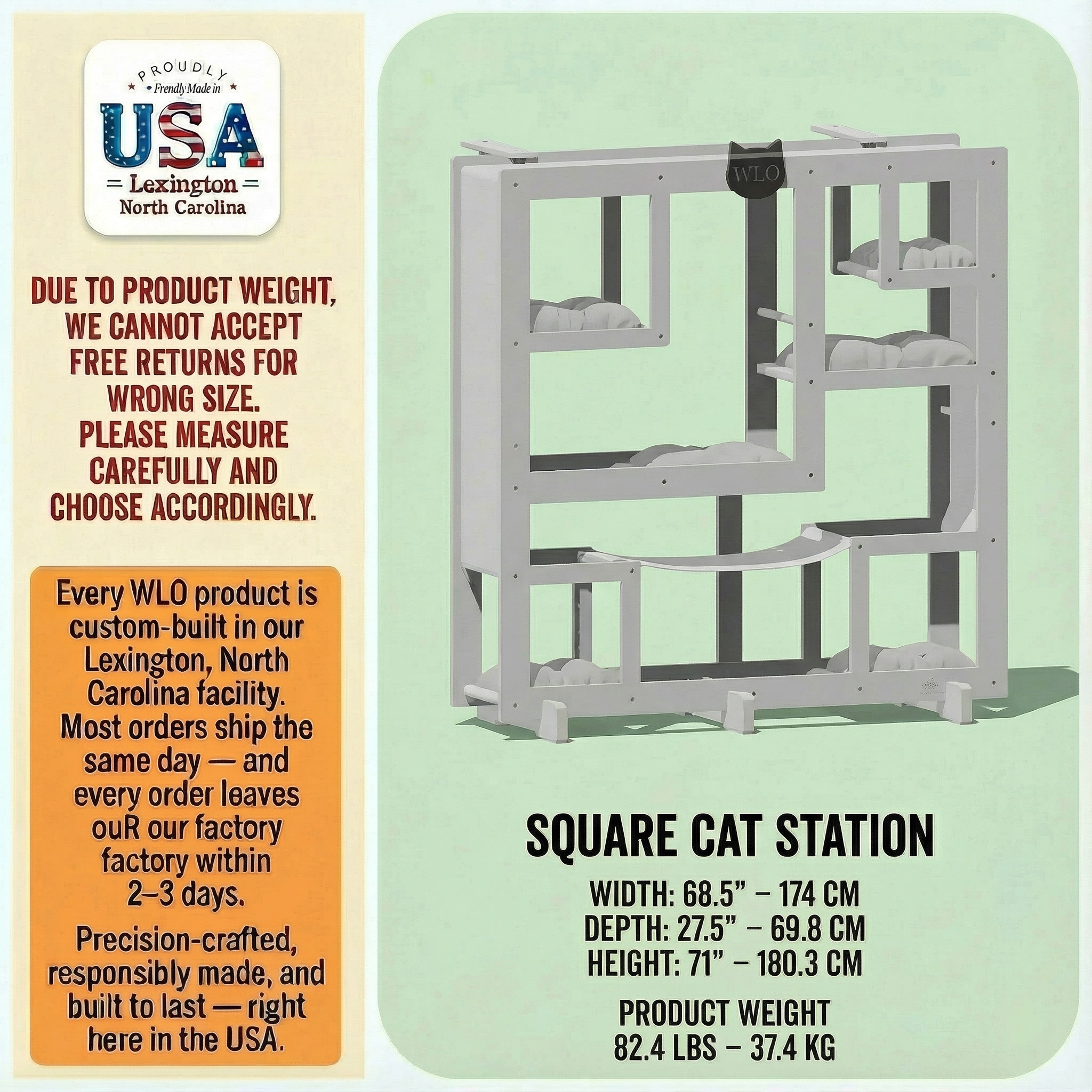 WLO® Pure White Square Cat Station | Modular Wall-Mounted Cat Climbing System