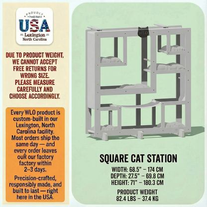 WLO® Pure White Square Cat Station | Modular Wall-Mounted Cat Climbing System