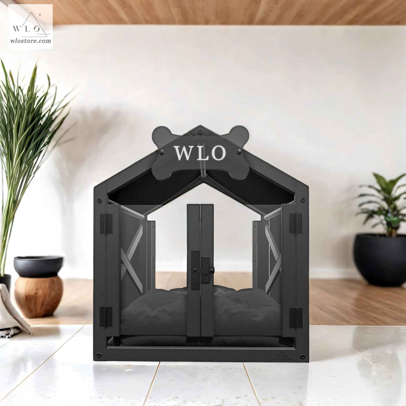 WLO® Black Gabled Modern Dog House