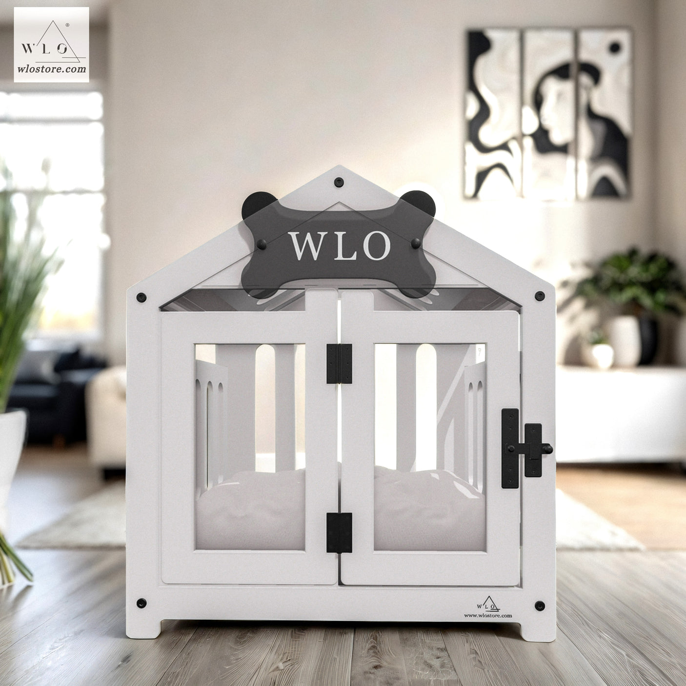 WLO® White Gabled Modern Dog Crate