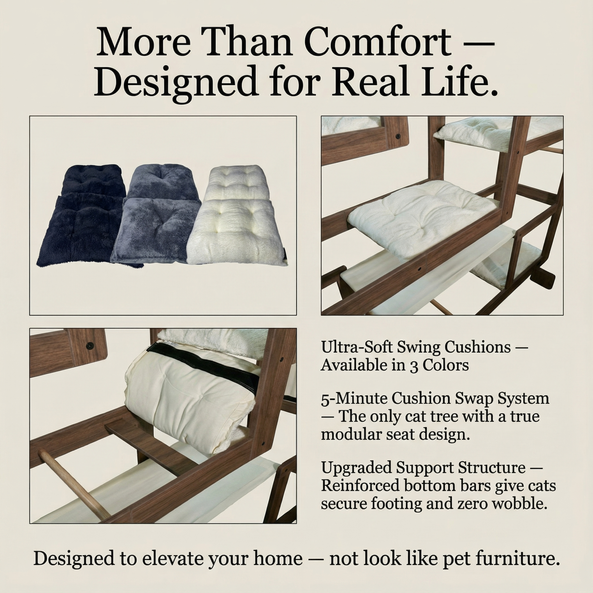 WLO® 클래식 월넛 사각 고양이 스테이션 | 모듈식 벽걸이형 고양이 등반 시스템