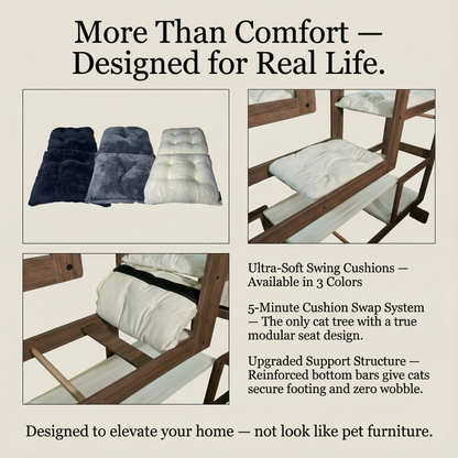 WLO® 클래식 월넛 사각 고양이 스테이션 | 모듈식 벽걸이형 고양이 등반 시스템