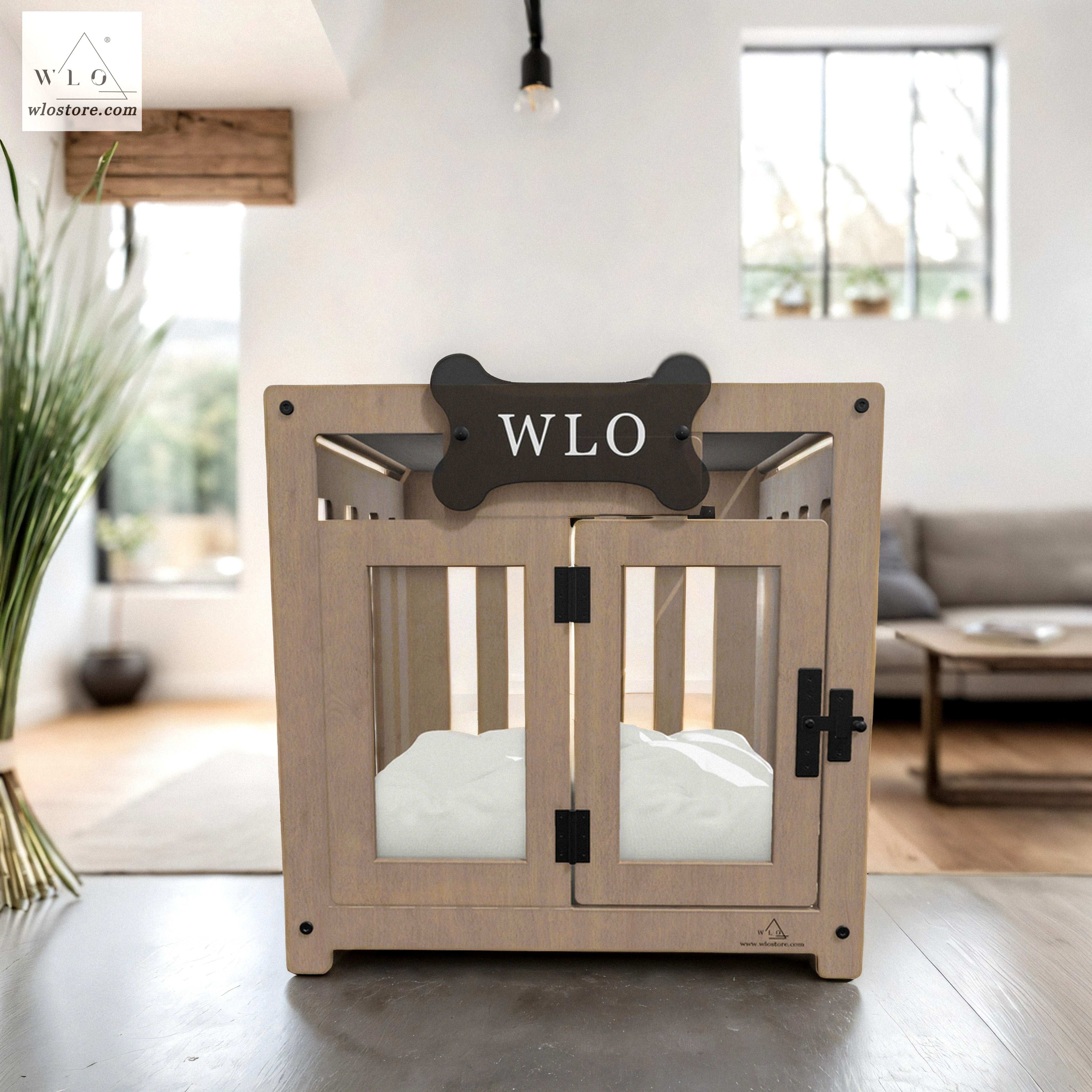 Walnut Ivory Pueblo Modern Dog Crate Dog Bed Dog Crate Dog Kennel Wood Dog House Pet House Pet Furniture Dog Furniture WLO WLO Store