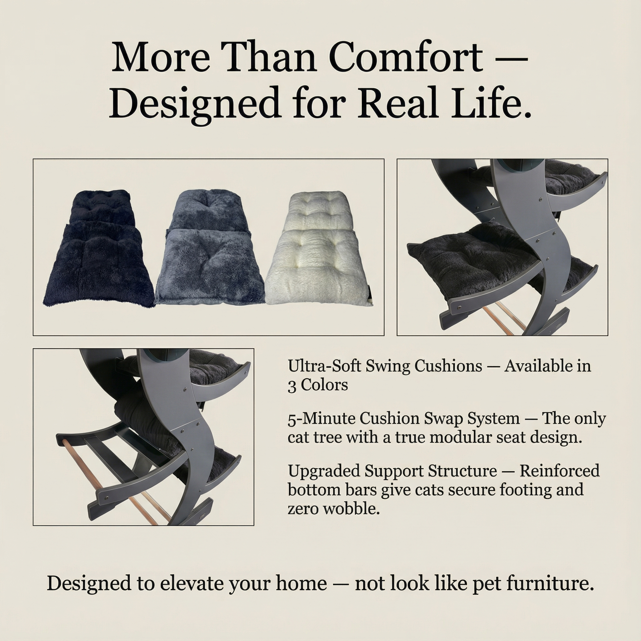 WLO® Onyx Black Skyline Cat Tree | Modern Multi-Level Cat Tower for Large Cats