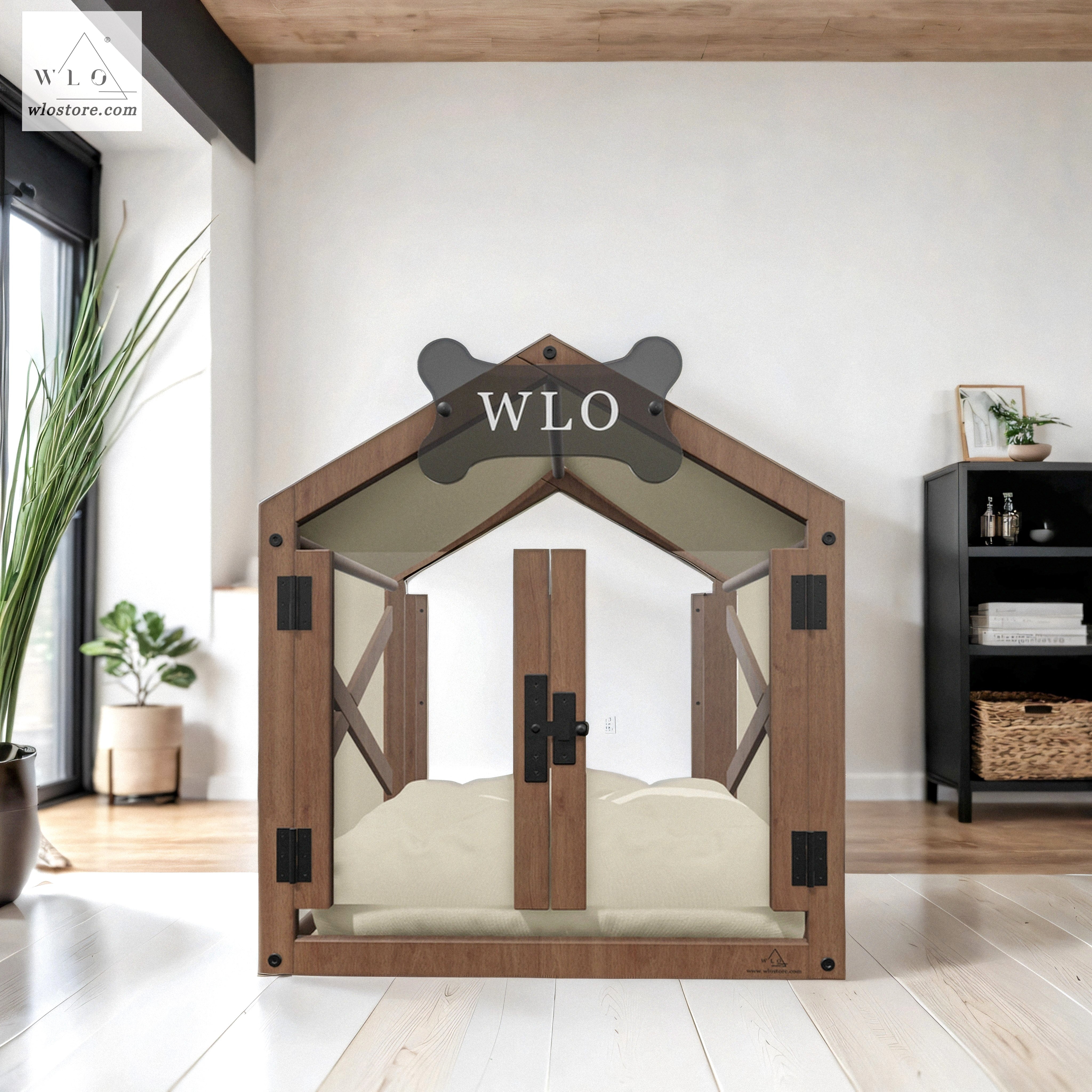 Walnut Ivory Gabled Solid Pine Dog House Wooden Pet House Cat Bed Wood Dog House Pet House Pet Furniture Dog Furniture WLO Wood WLO Store