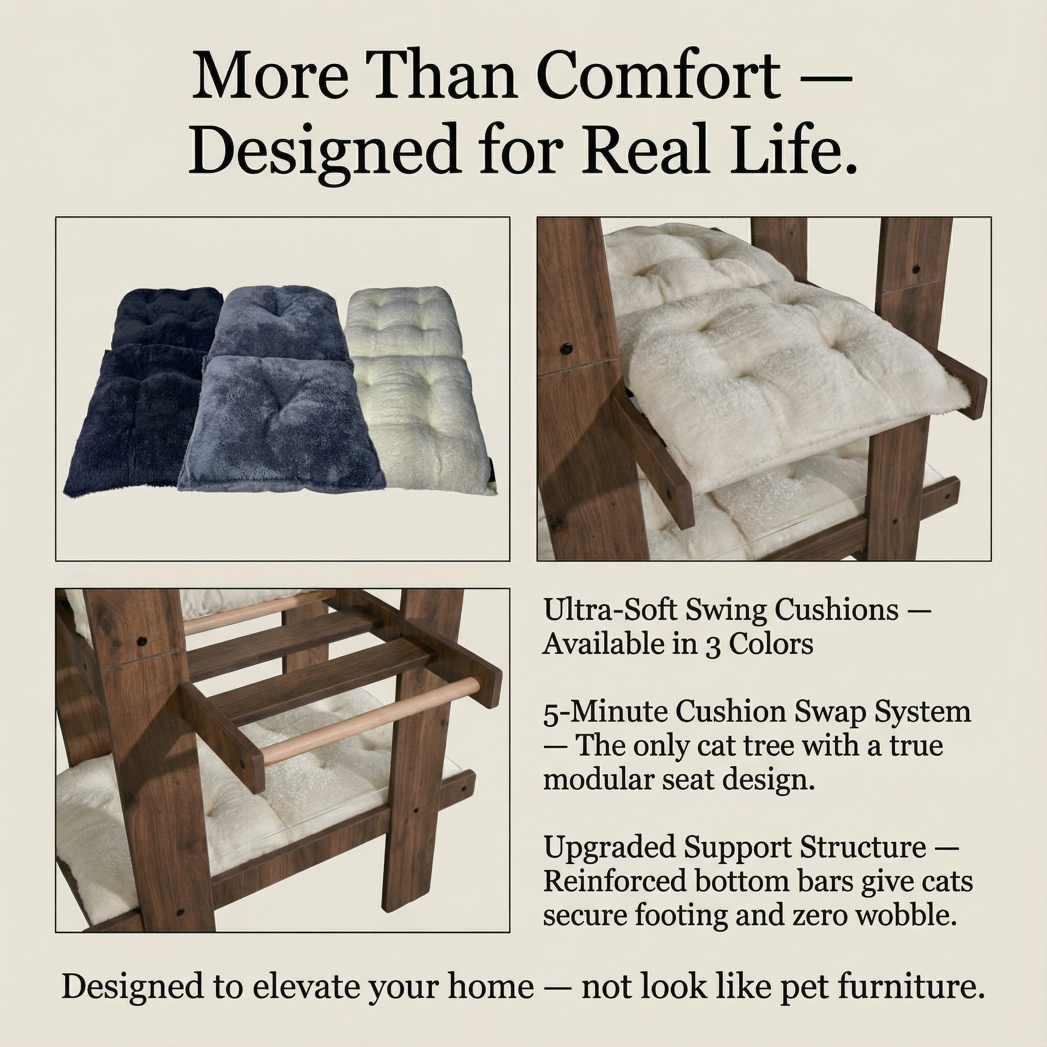 WLO® クラシックウォールナット マリブ キャットツリー | 大型猫用モダン多層キャットタワー