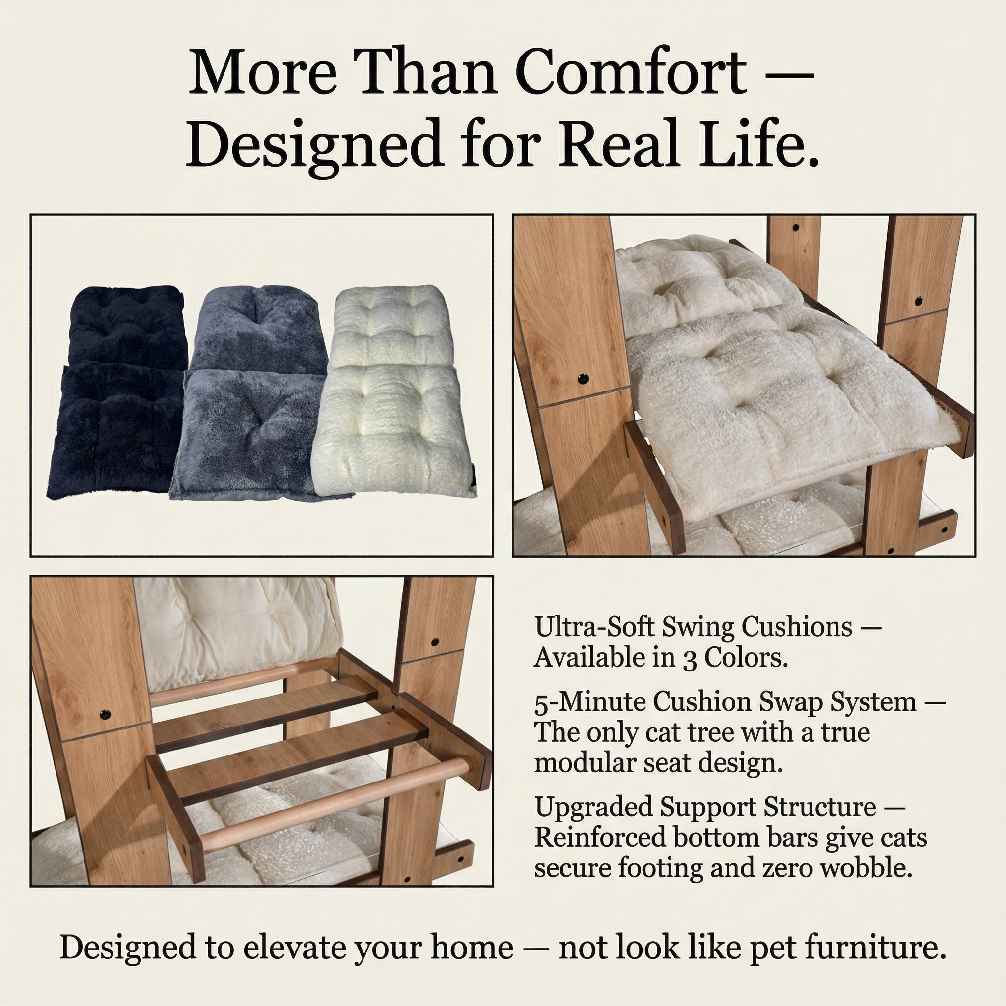 WLO® Natural Oak Malibu Cat Tree | Modern Multi-Level Cat Tower for Large Cats