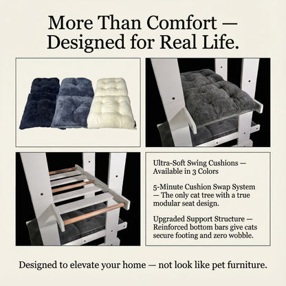 WLO® Pure White Malibu Cat Tree | Modern Multi-Level Cat Tower for Large Cats