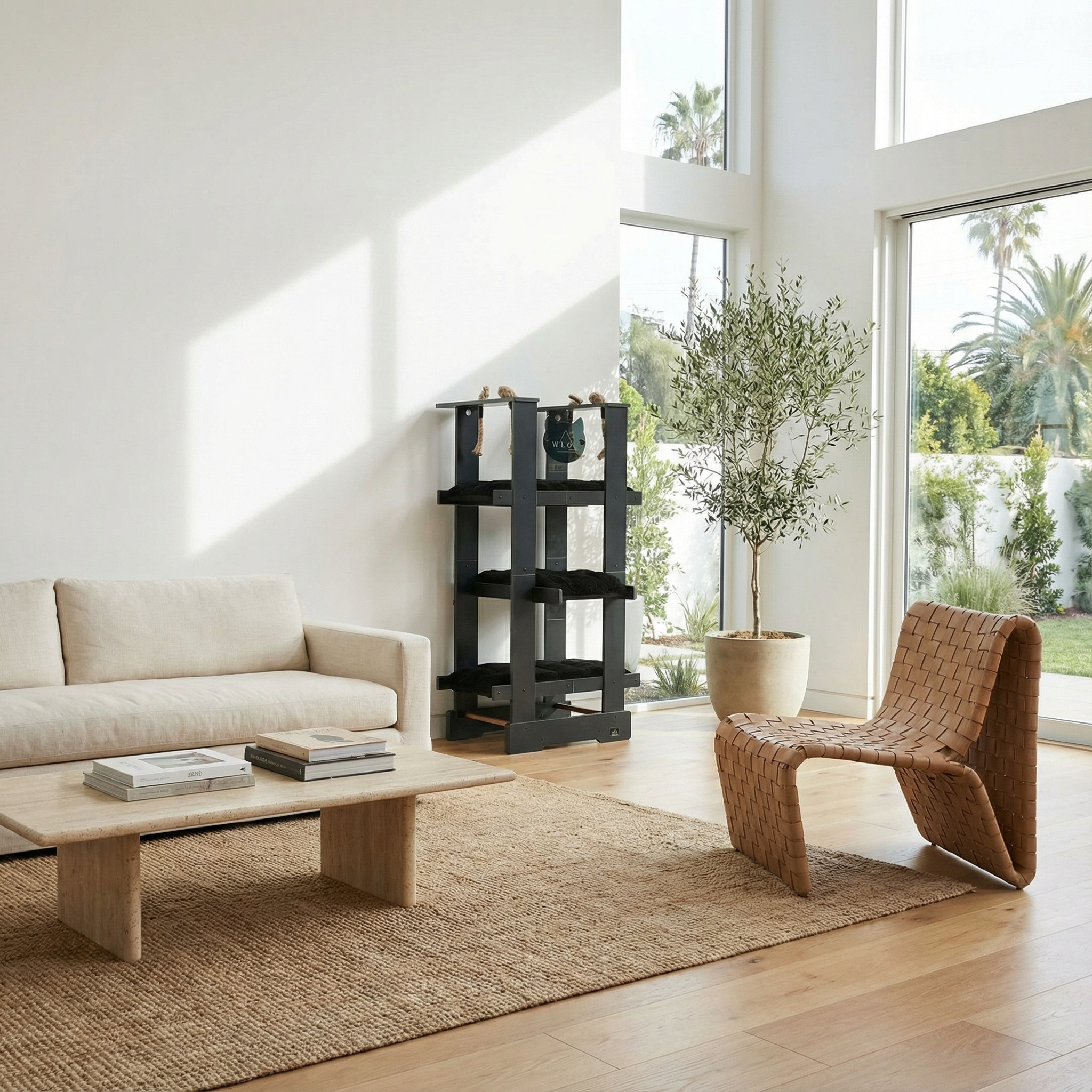 WLO® Onyx Black Malibu Cat Tree | Modern Multi-Level Cat Tower for Large Cats