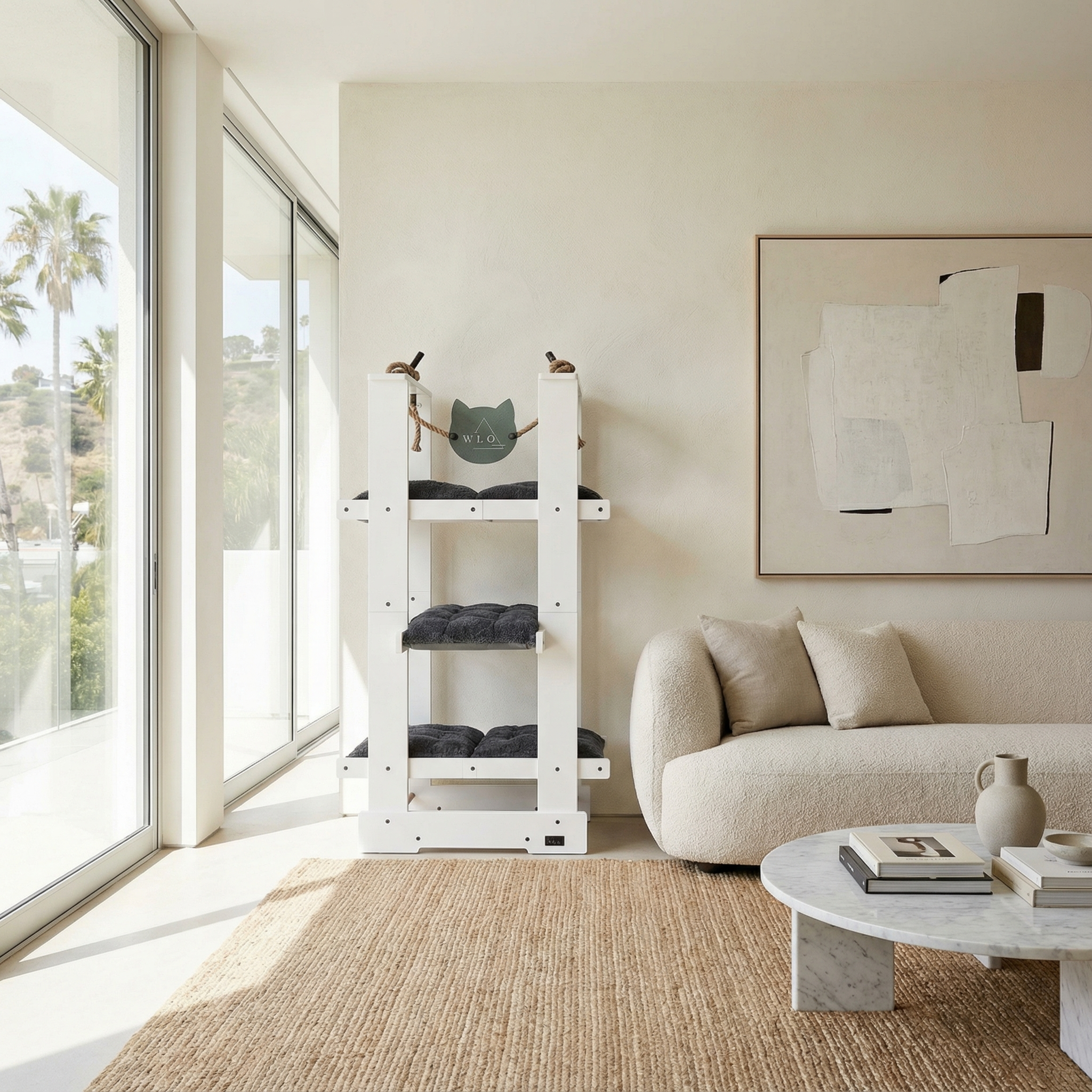 WLO® Pure White Malibu Cat Tree | Modern Multi-Level Cat Tower for Large Cats