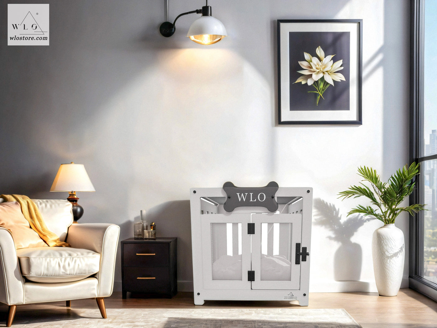 WLO® White Pueblo Modern Dog Crate