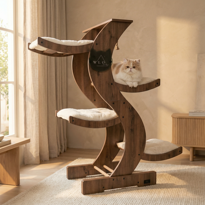 WLO® Classic Walnut Skyline Tiragraffi | Torre Moderna Multi-Livello per Gatti Grandi
