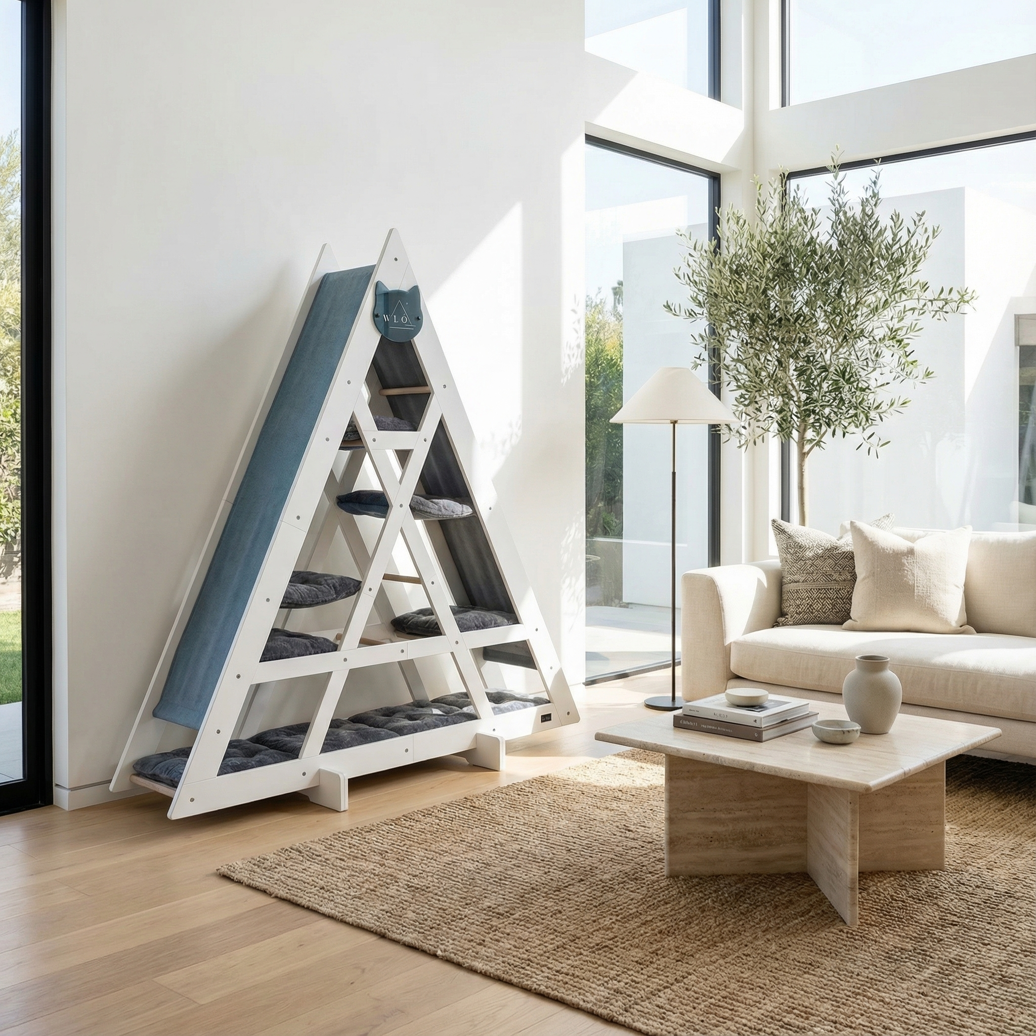 WLO® Pure White Triangle Cat Station | Modular Wall-Mounted Cat Climbing System