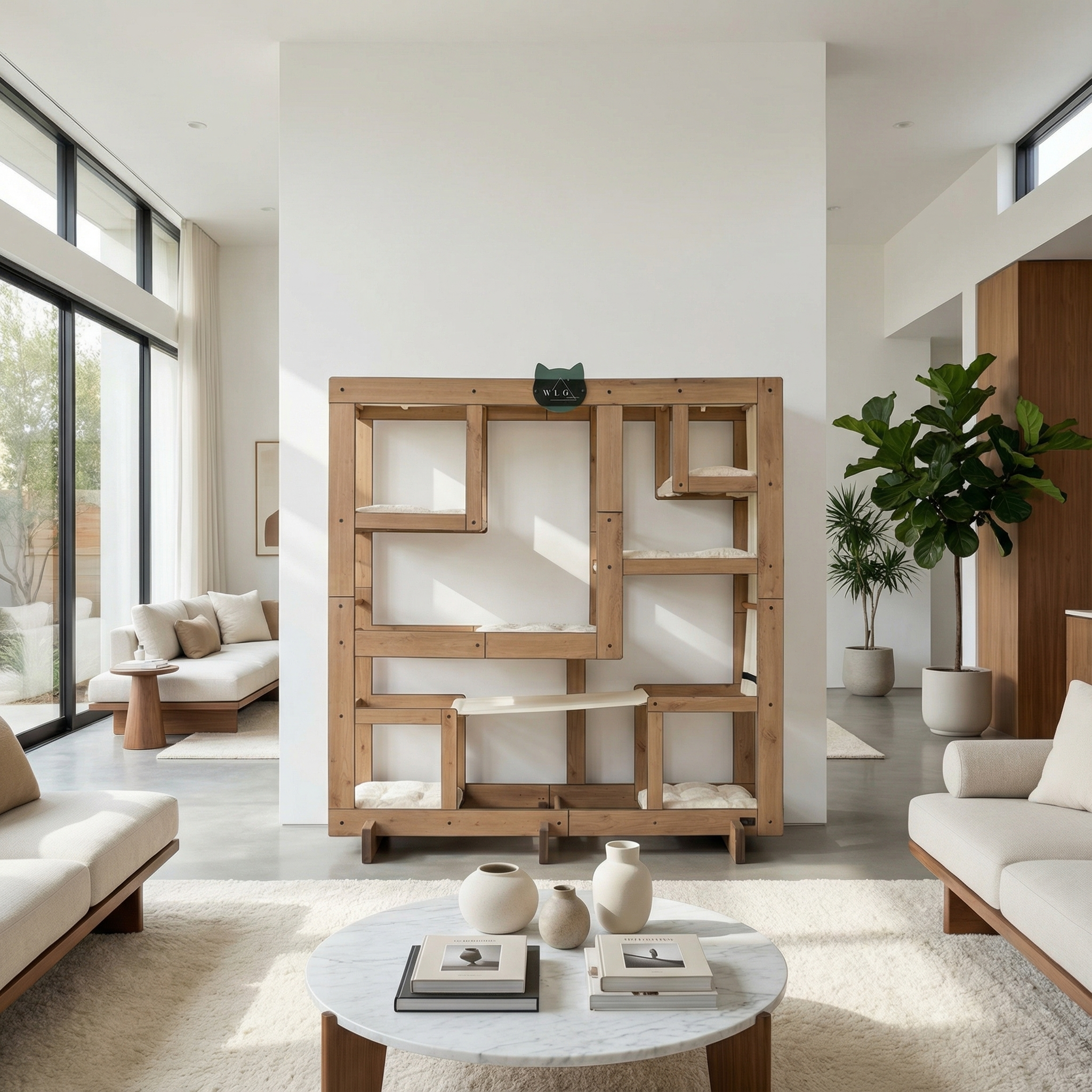 WLO® Natural Oak Square Cat Station | Modular Wall-Mounted Cat Climbing System