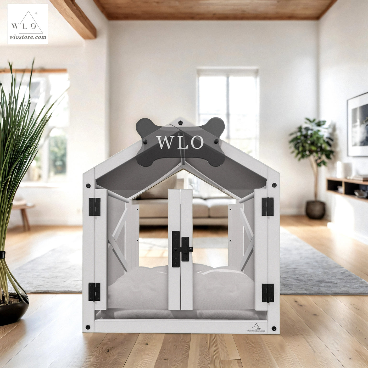 Casa para perros moderna con dos aguas blancas WLO®