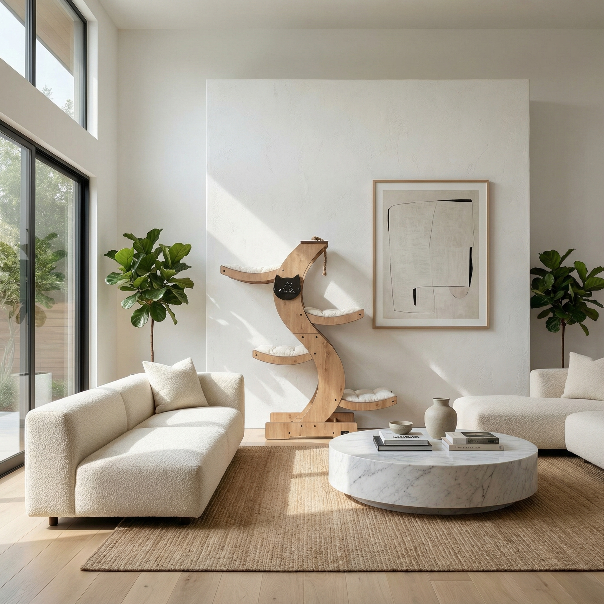 WLO® Natur-Eiche Skyline Katzenbaum | Moderner mehrstufiger Katzenturm für große Katzen