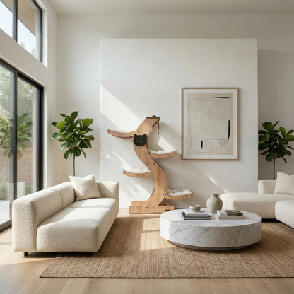 WLO® Natur-Eiche Skyline Katzenbaum | Moderner mehrstufiger Katzenturm für große Katzen