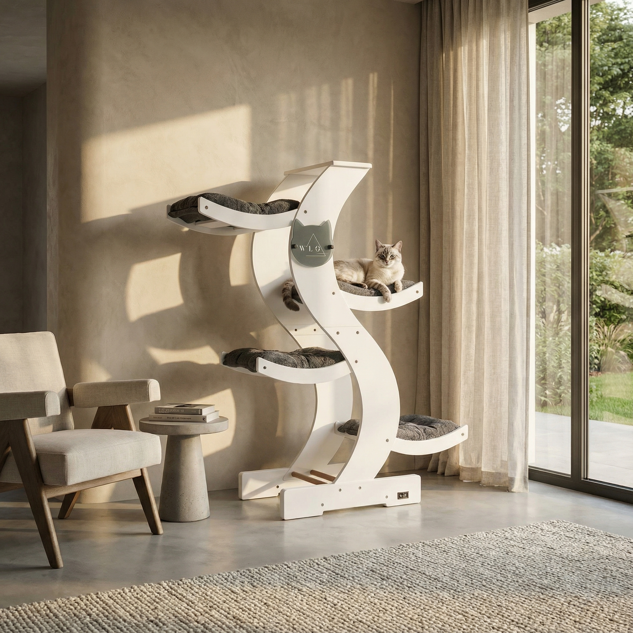 WLO® Pure White Skyline Cat Tree | Modern Multi-Level Cat Tower for Large Cats