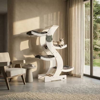 WLO® Pure White Skyline Cat Tree | Modern Multi-Level Cat Tower for Large Cats