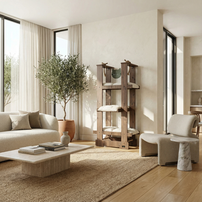 WLO® クラシックウォールナット マリブ キャットツリー | 大型猫用モダン多層キャットタワー