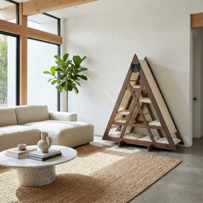 WLO® Classic Walnut Triangle Cat Station | Modular Wall-Mounted Cat Climbing System