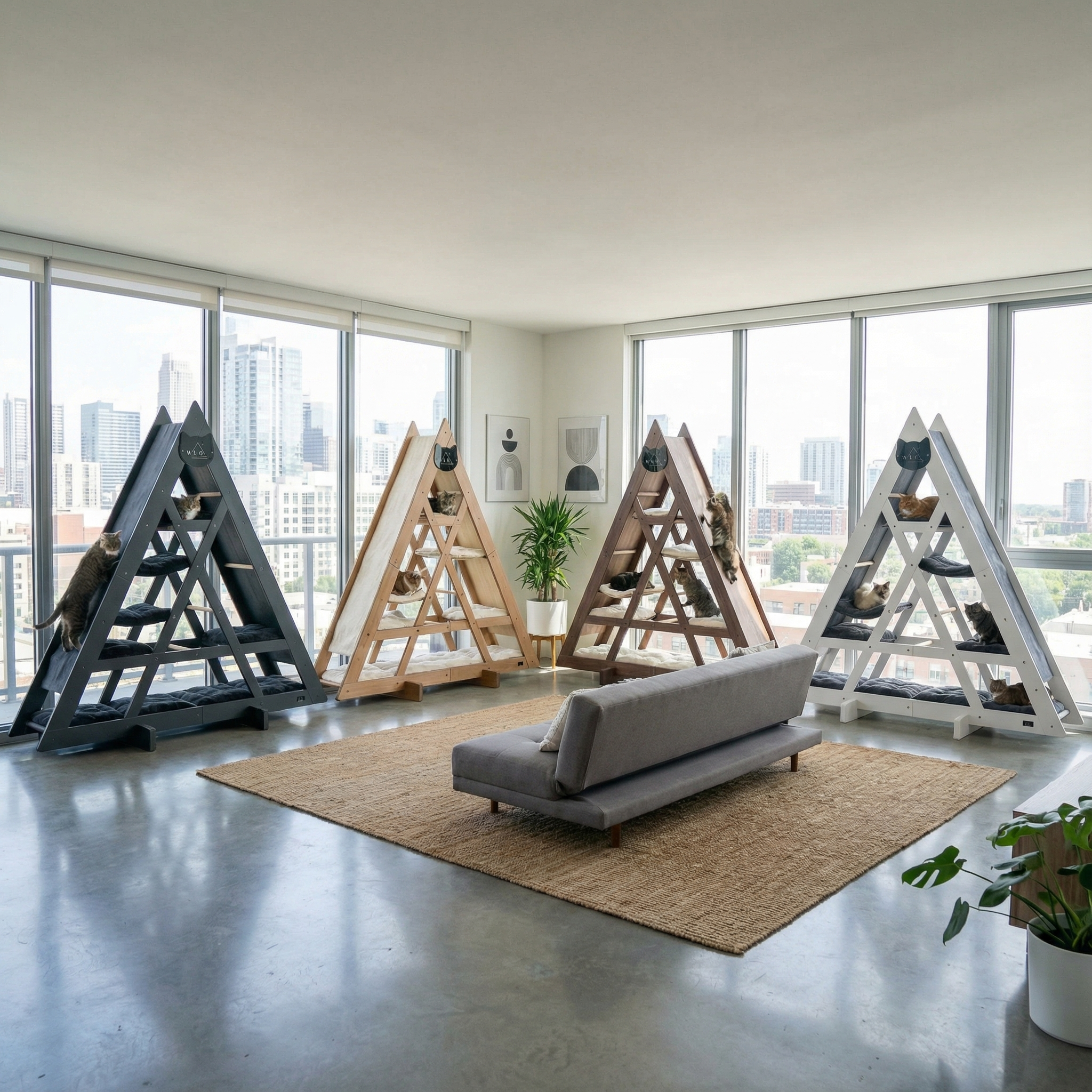 WLO® Pure White Triangle Cat Station | Modular Wall-Mounted Cat Climbing System