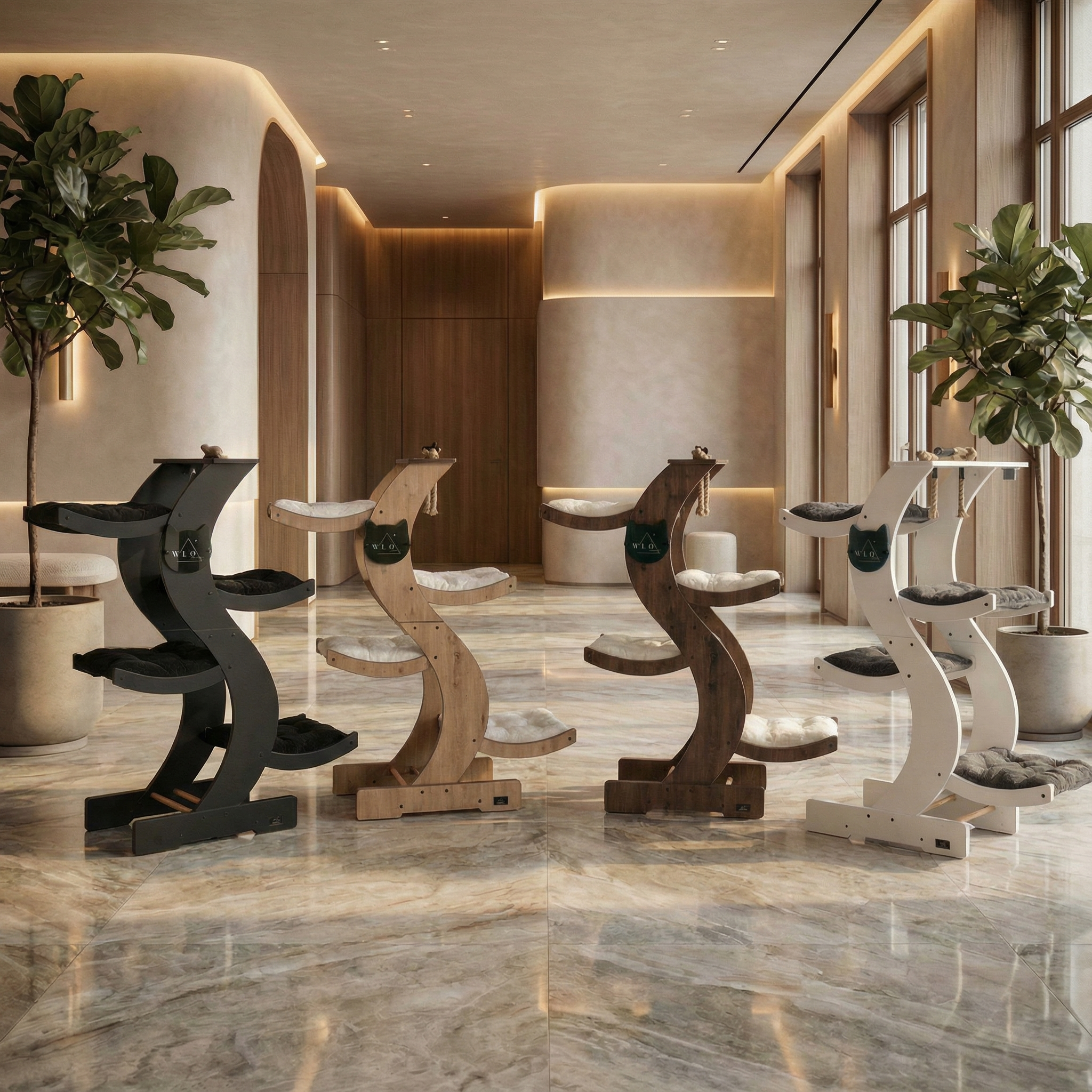 WLO® Classic Walnut Skyline Tiragraffi | Torre Moderna Multi-Livello per Gatti Grandi