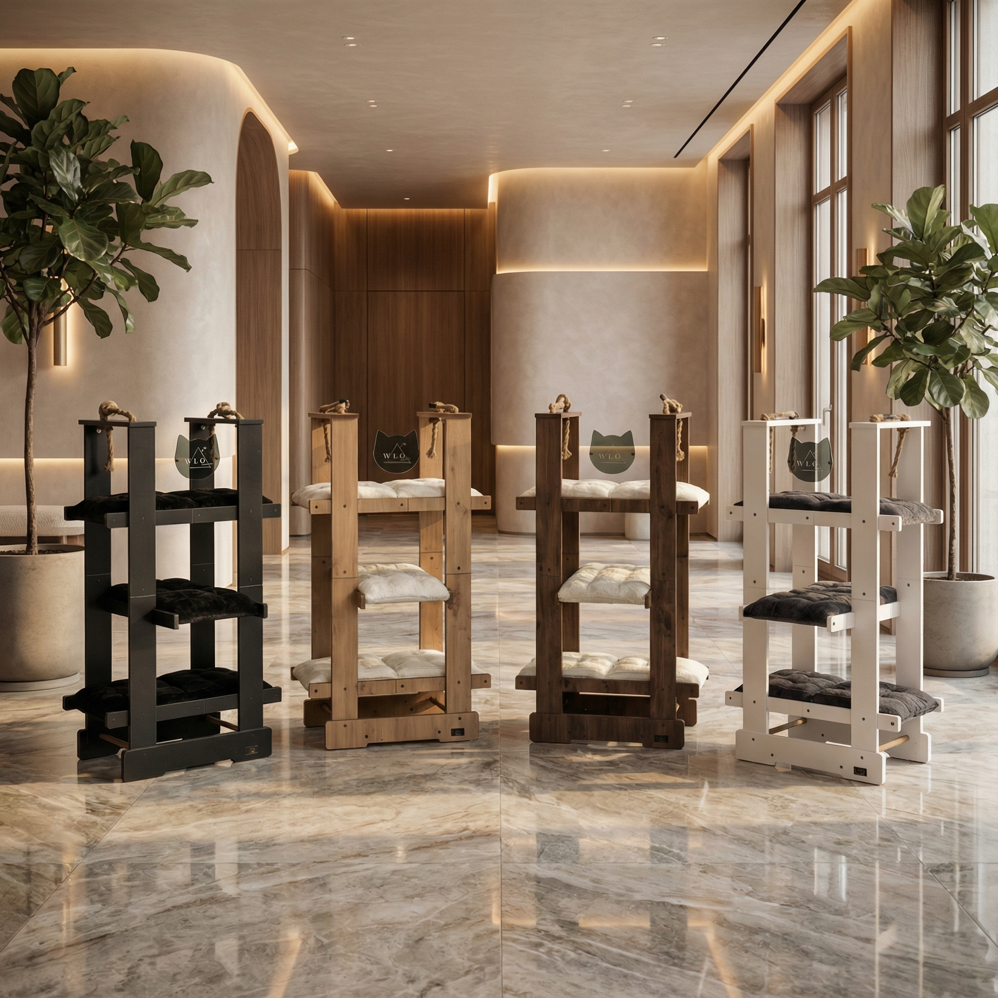 WLO® Onyx Black Malibu Cat Tree | Modern Multi-Level Cat Tower for Large Cats