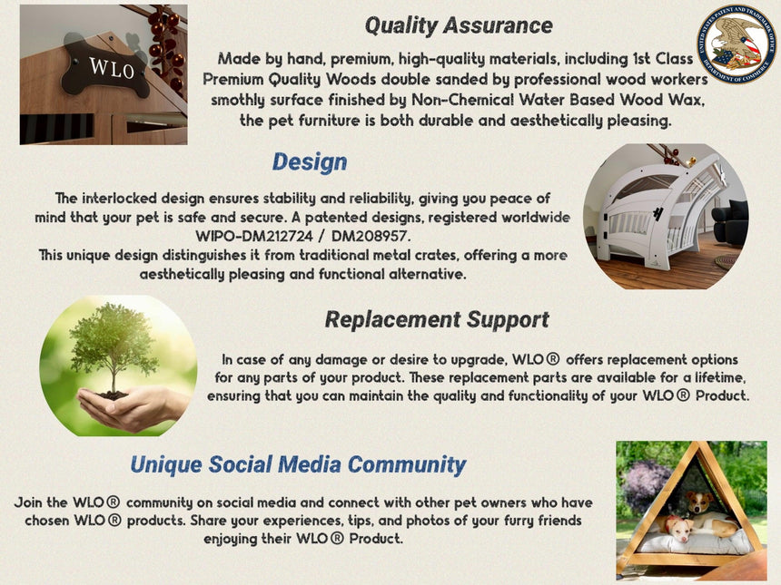 WLO® Basic Modern Dog House Premium Wooden Dog House with Free Customization, Multiple Colors & Gift Cushion Covers - WLO Wood