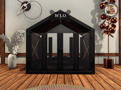WLO® Black & Black Gabled Modern Dog House, Premium Wooden Dog House with Free Customization, Gift Cushion Covers - WLO Wood