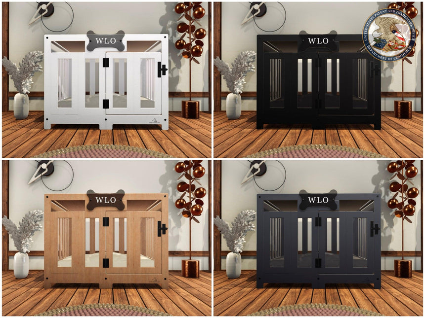 WLO® Black & Black Pueblo Modern Dog Crate, Premium Wooden Dog Crate with Free Customization, Gift Cushion Covers - WLO Wood