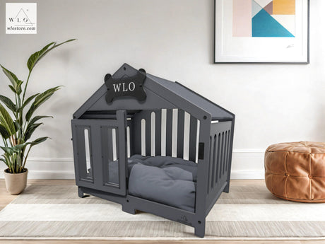 WLO® Gray Gabled Modern Dog Crate - WLO Store