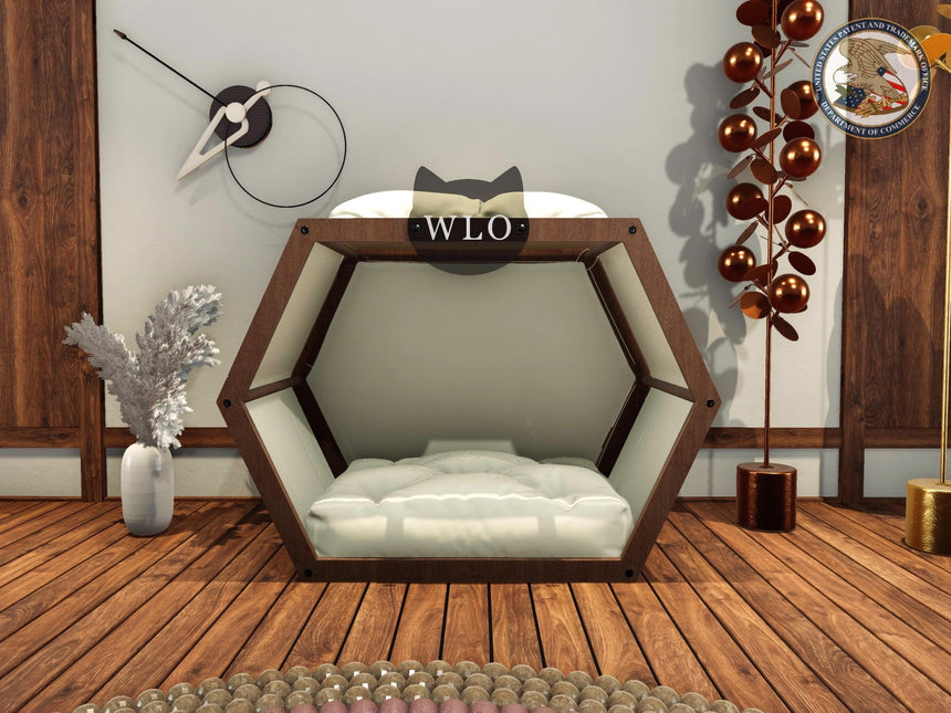 WLO® Hexxon Modern Cat Bed Premium Wooden Cat Bed with Free Customization, Multiple Colors & Gift Cushion Covers - WLO Wood