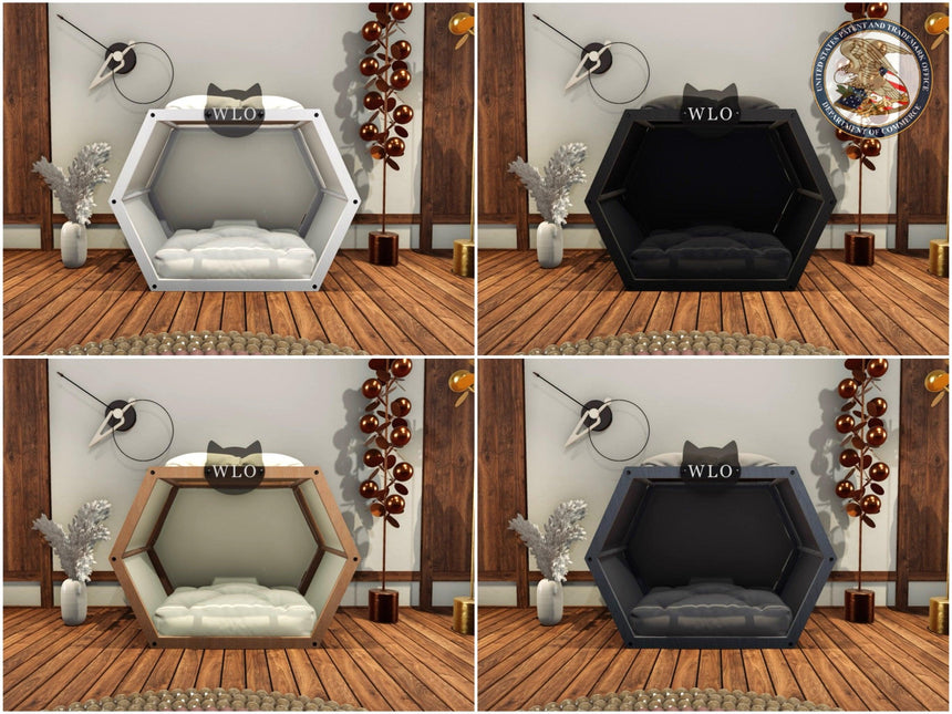 WLO® Hexxon Modern Cat Bed Premium Wooden Cat Bed with Free Customization, Multiple Colors & Gift Cushion Covers - WLO Wood