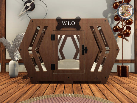 WLO® Hexxon Modern Dog Crate, Premium Wooden Dog Crate with Free Customization, Multiple Colors & Gift Cushion Covers - WLO Wood
