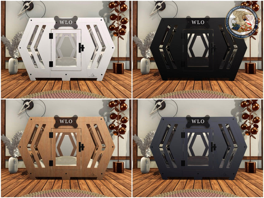 WLO® Hexxon Modern Dog Crate, Premium Wooden Dog Crate with Free Customization, Multiple Colors & Gift Cushion Covers - WLO Wood