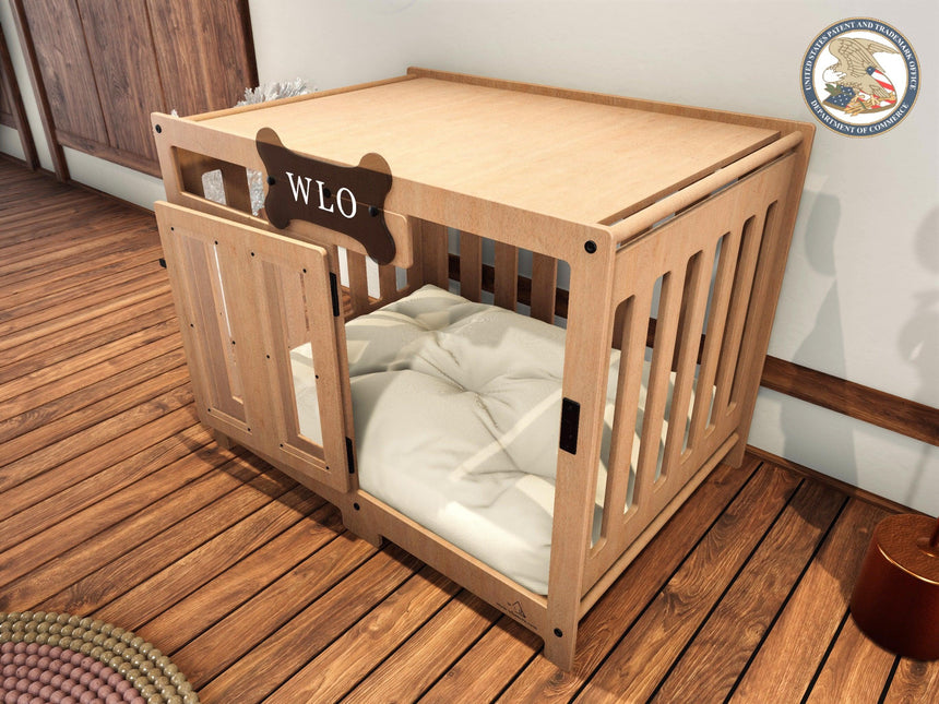 WLO® Natural & Ivory Pueblo Modern Dog Crate, Premium Wooden Dog Crate with Free Customization, Gift Cushion Covers - WLO Wood