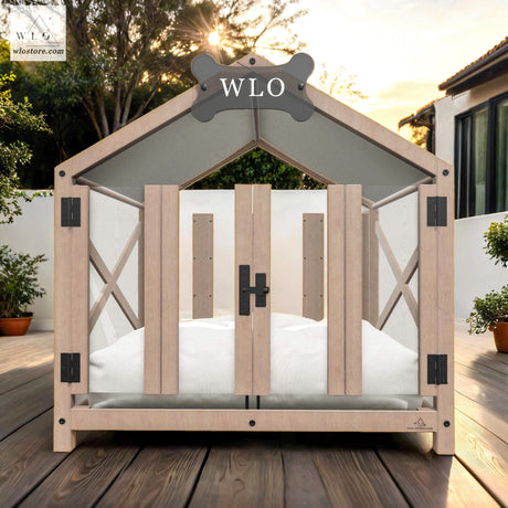 WLO® Natural Gabled Elevated Modern Dog House - WLO Store